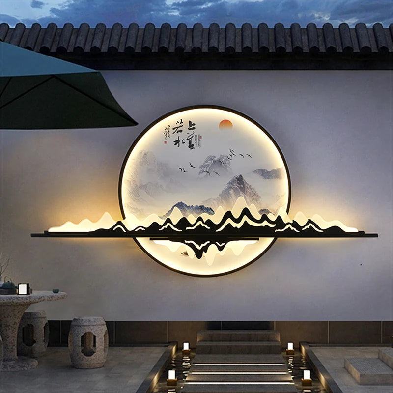 OUFULA Solar Outdoor Mural Lamp 1 Meter Diameter Circular Landscape Waterproof Mural Villa Courtyard Garden Decoration Painting