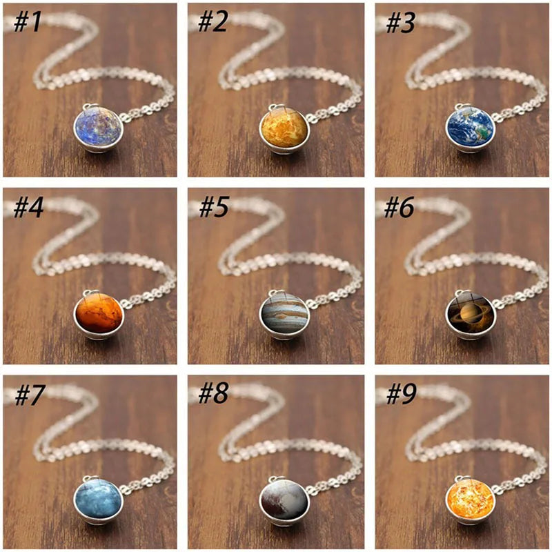 Border New Products Accessories Universe Space Planet Double-sided Glass Time Gem Ball Pendant Necklace Fashion Sweater Chain