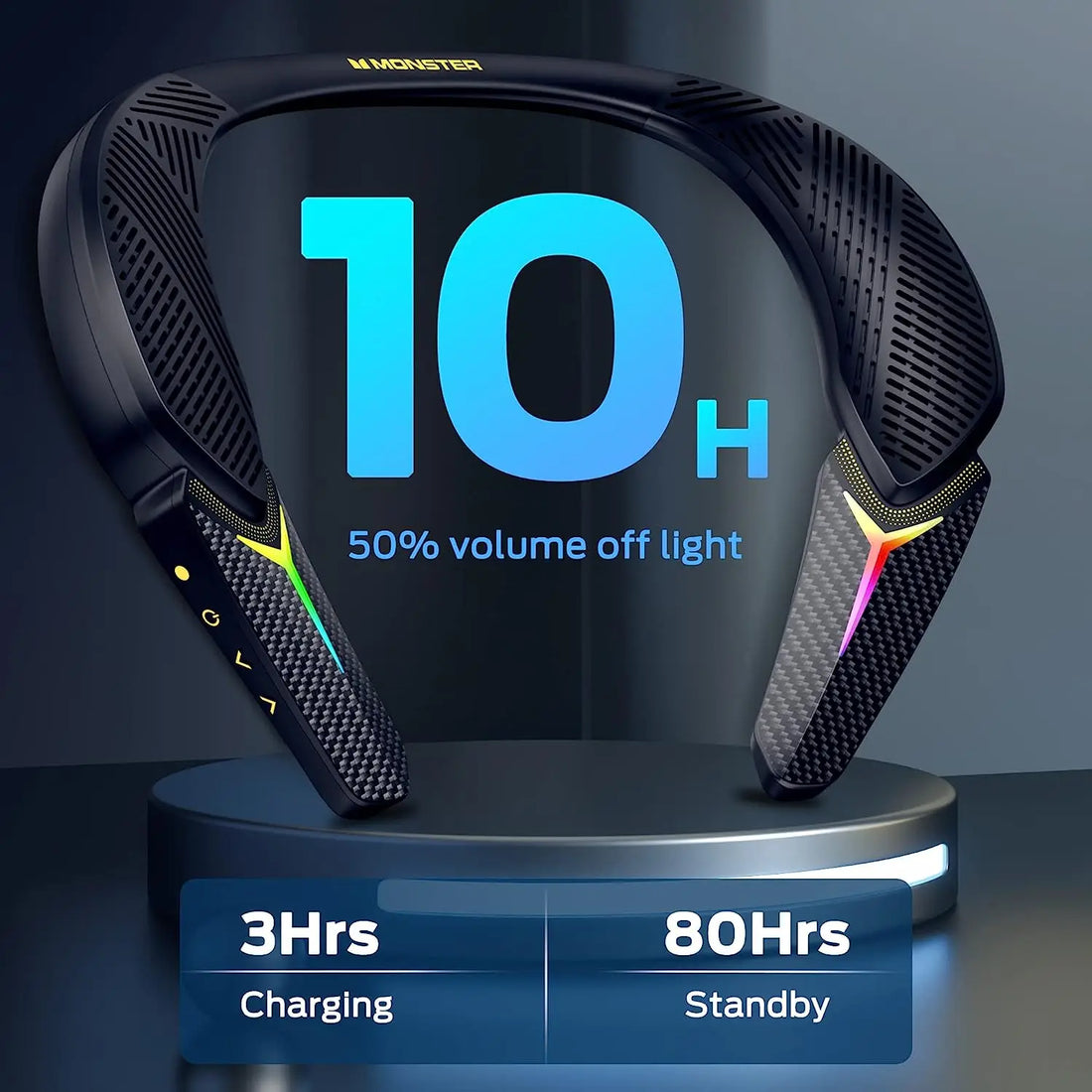 Monster Stinger Neck Speaker Bluetooth 5.3 Neckband Speakers 10H Playtime Wireless Wearable Speakers for Gaming Movies Music
