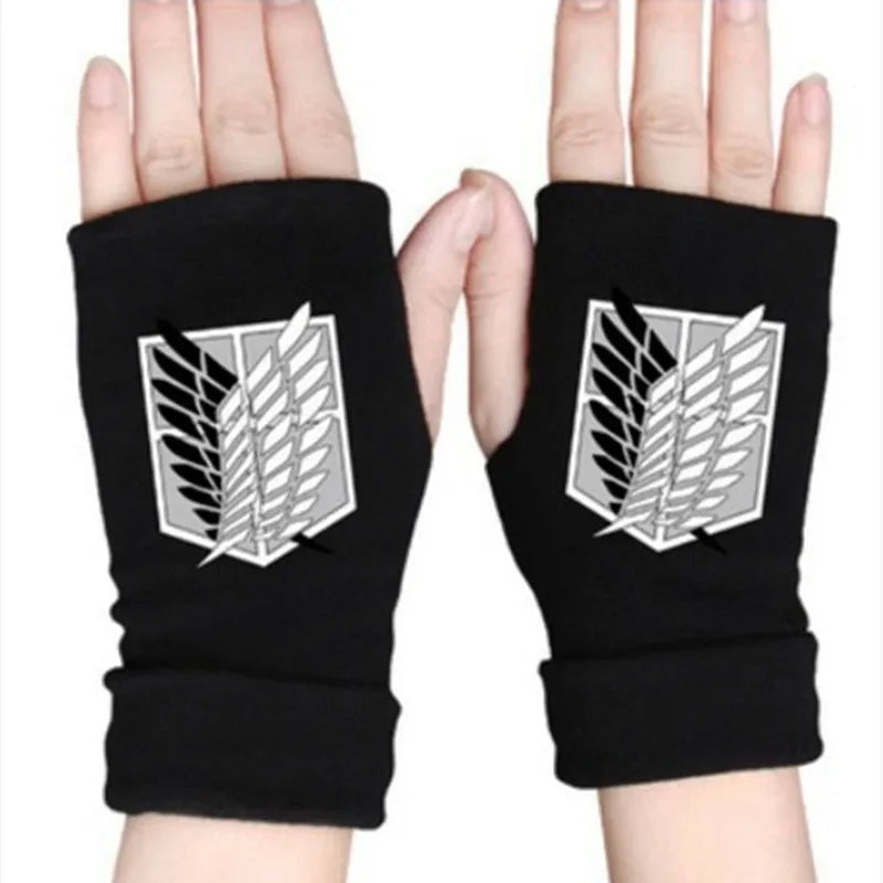 Cosplay Anime Gloves Attack on Titan Half Finger Glove Costumes Accessories Printed Cotton Fingerless Gloves Costume Props