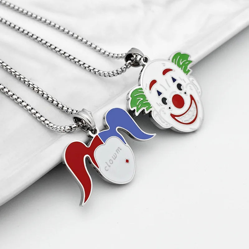 Movie Suicide Squads Stainless Steel Necklace Joker Clown Jack Quinn Face Pendant Charm Jewelry Accessories for Fans