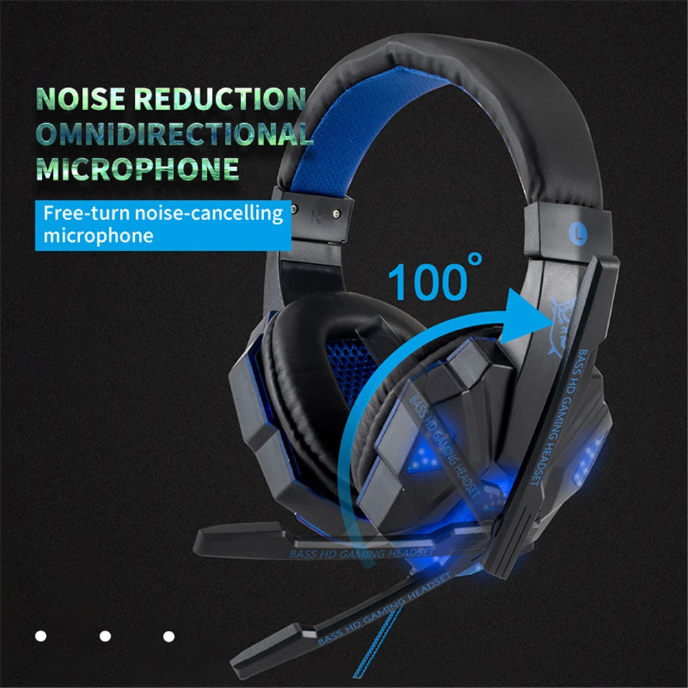 LED Light Wired Gaming Headphones With Microphone Noise-cancelling Gamer Headset for PC Computer Laptop PS4 PS5 Xbox