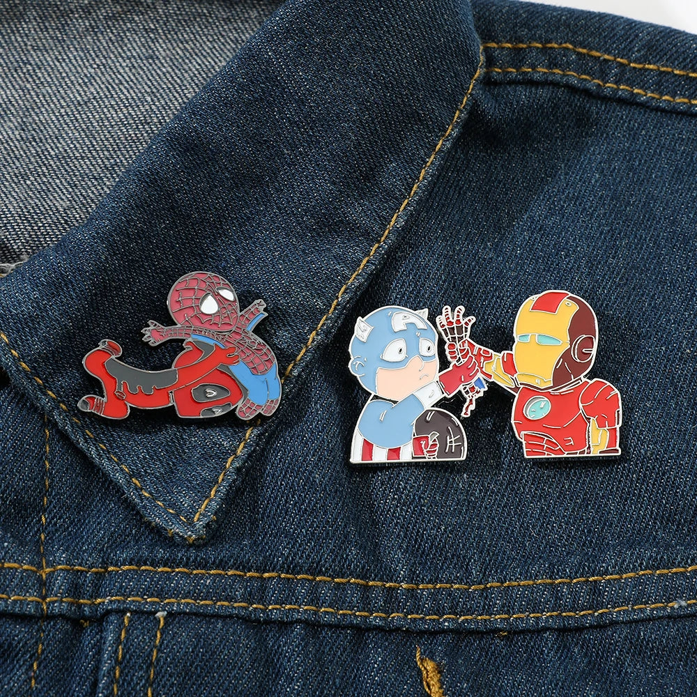 Funny Marvel Superhero Iron Man Captain America Enamel Lapel Pins Cute Deadpool Spiderman Metal Badge Brooches For Backpack