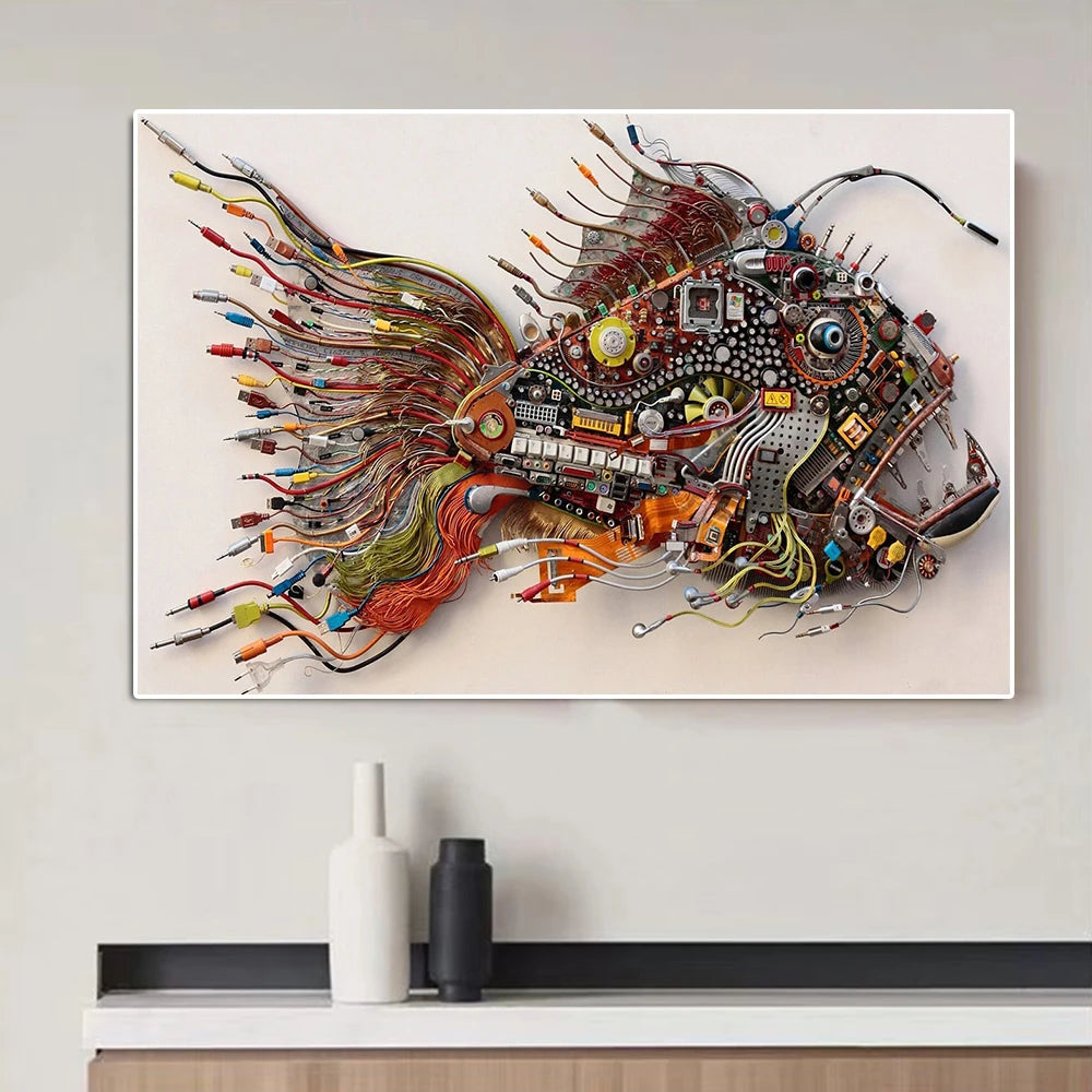 Abstract Science Fish Electronic Wall Art Print Computer Parts Comic Poster Office Inspirational Canvas Painting Room Home Decor