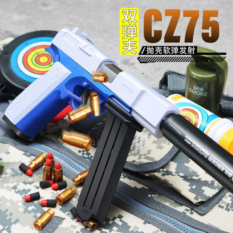 2024 New CZ75 Double Magazine Glock Shell Ejection Soft Bullet Gun 1911 Children'S Toy Gun Boy Toy Under-Loading Magazine Pistol