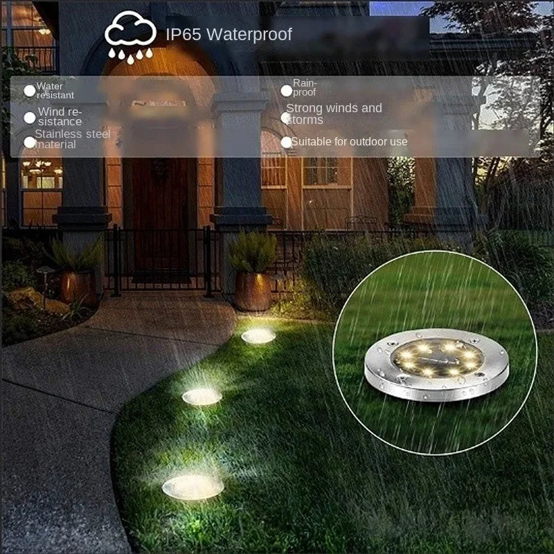 8 LED Solar Lights Outdoor Ground IP65 Waterproof Garden Decoration Solar Underground Light Deck Light Pathway Disk Lawn Lamps