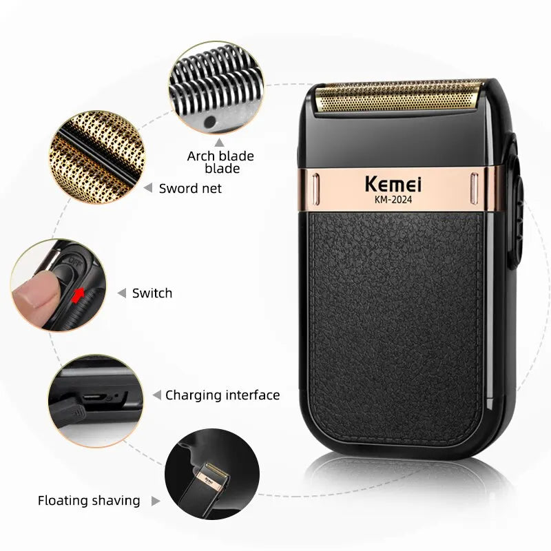 Kemei-2024 Electric Shaver for Men Twin Blade Waterproof Reciprocating Cordless Razor USB Rechargeable Shaving Barber Trimmer