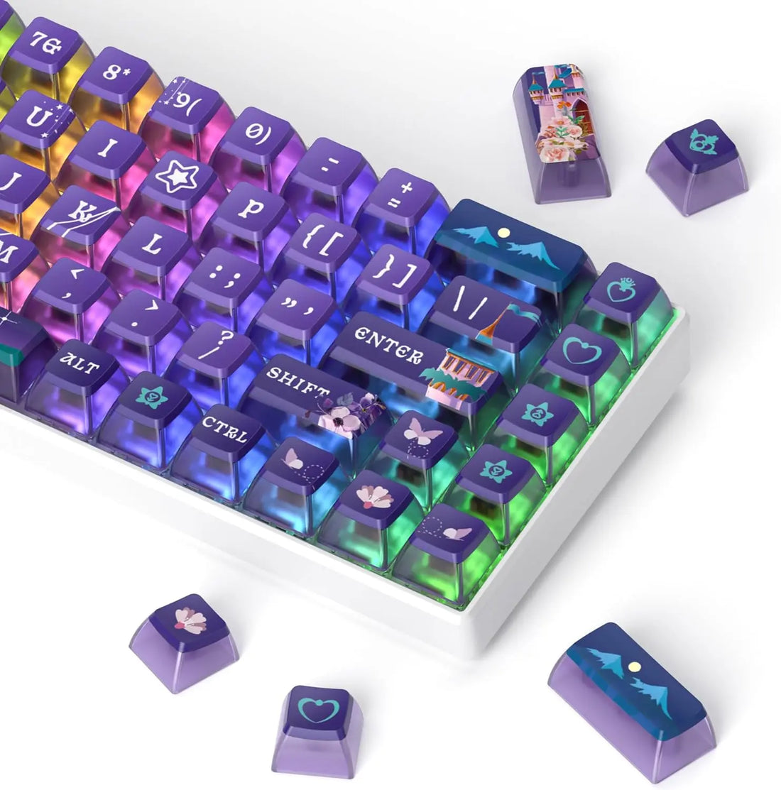 Pudding Translucent Keycaps Purple Keycap 116 Keys ASA Profile PBT PC Dye-Sub Keycaps for Mechanical Keyboard Girls Keycaps Set