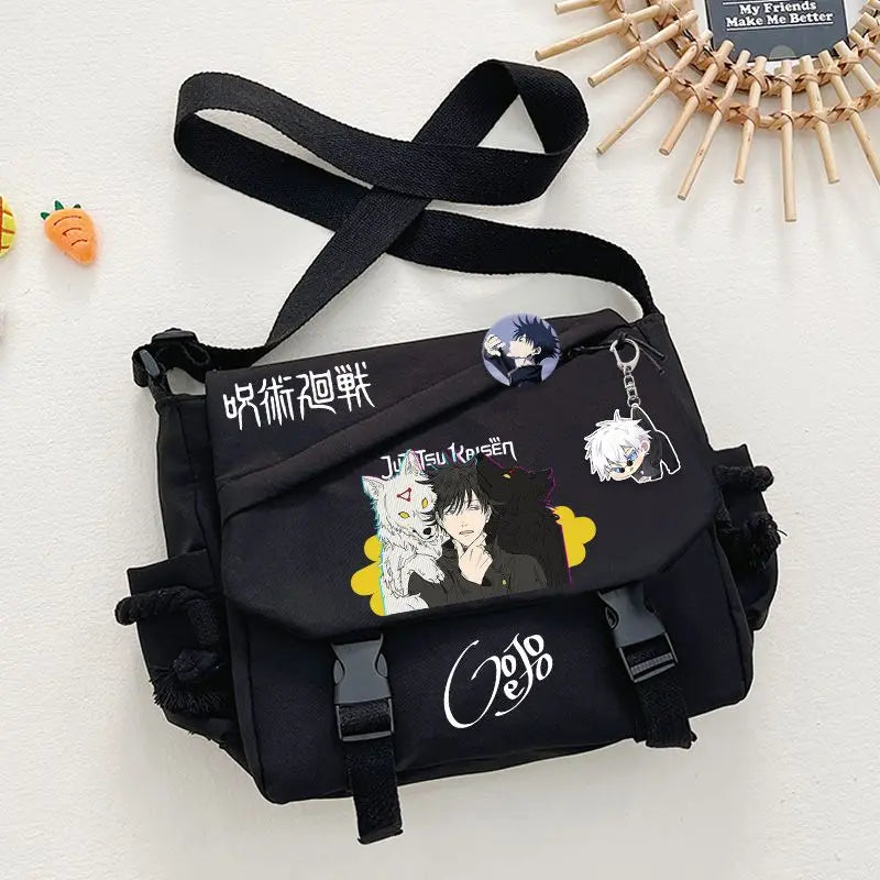 2024 Anime Jujutsu Kaisen Shoulder Bag Itadori Yuji Badge Messenger Bag Handbag Large Capacity Cartoon Zipper Crossbody