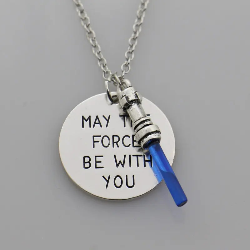 Star Wars 7 Necklace force be with you Hand Stamped Necklace Women Force Awaken Sword of Light Lightsaber Pendant Movie Jewelrys