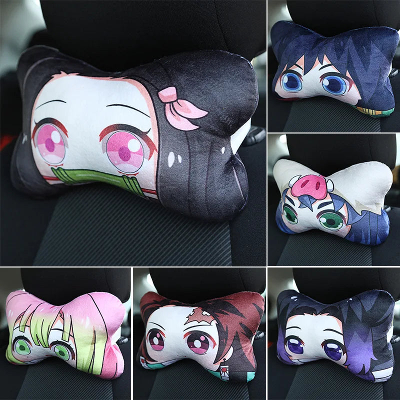 Anime Demon Slayer Car Neck Pillow Kimetsu No Yaiba Manga Tanjirou Nezuko Cartoon Cute Cushion Pillow Decoration Gifts