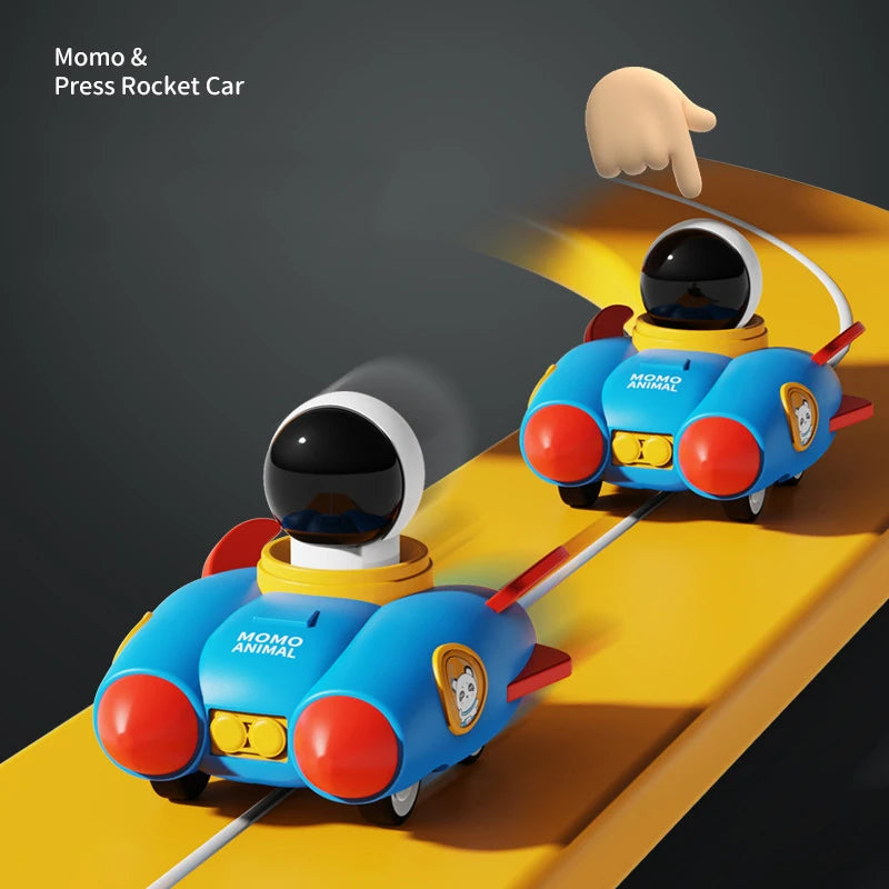 Children Puzzle Toys Fun Press Rocket Car Cartoon Cute Astronaut Rocket Pull Back Car Toys Kids Birthday Gift Inertia Car Toys