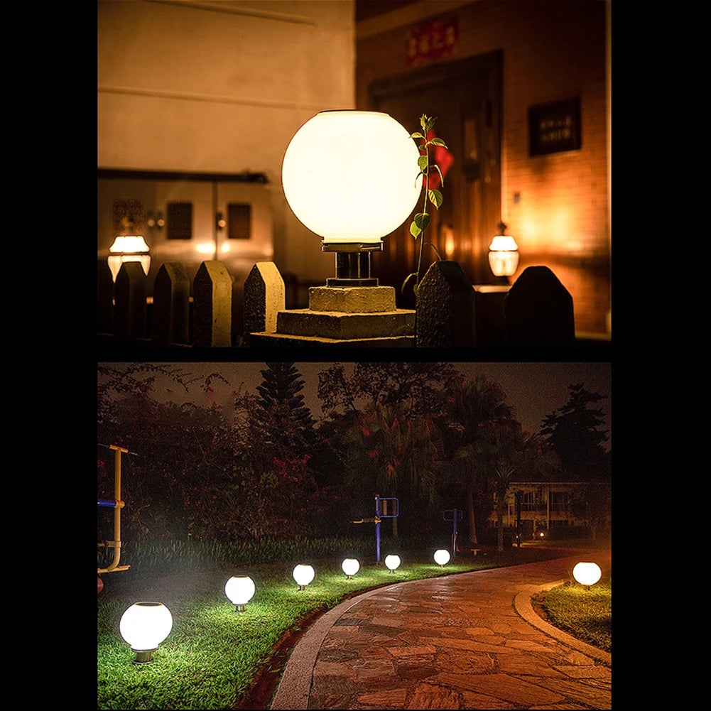 Outdoor Post Light Fixtures Solar Powered Waterproof Courtyard Garden Lawn Street Lights Round Ball Lamp Lighting Fixture