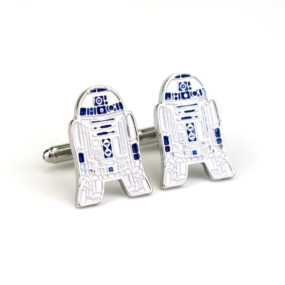 Movie Star Wars Robot Men' s Design Cufflinks Simple Fashion Blue Color Quality Cuff Links Clothing Accessories