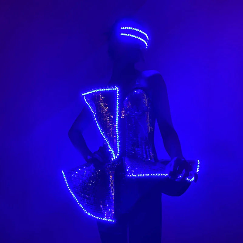New LED Dress Woman Rave Outfits Nightclub Tron Dance Wear Party Light Up Stage Costume Luminous Gogo Dancer Clothes Performance