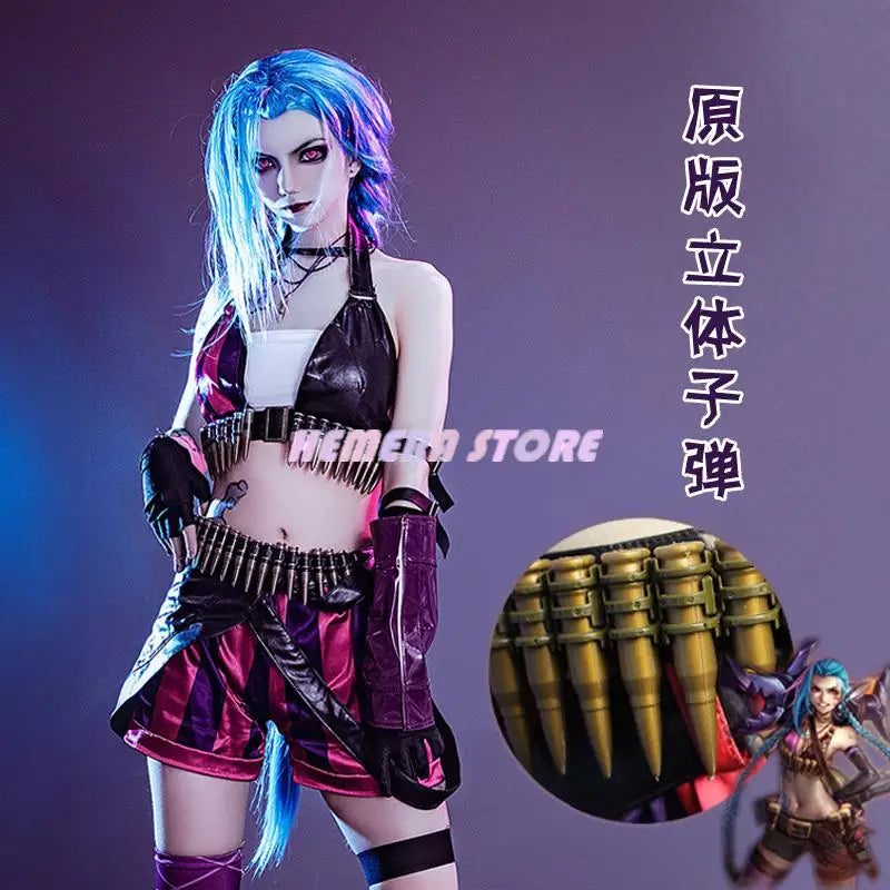 2023 Jinx LOL League Of Legends Anime New Anime Costumes For Women League Of Legend Cosplay Jinx Costume With Wig XS-3XL
