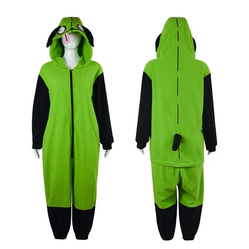 Anime Invader ZIM Cosplay Jumpsuits Alien ZIM Gir Doom Green One-piece Pajamas Hooded Onesie Hip Hop Dress Hat Halloween Costume