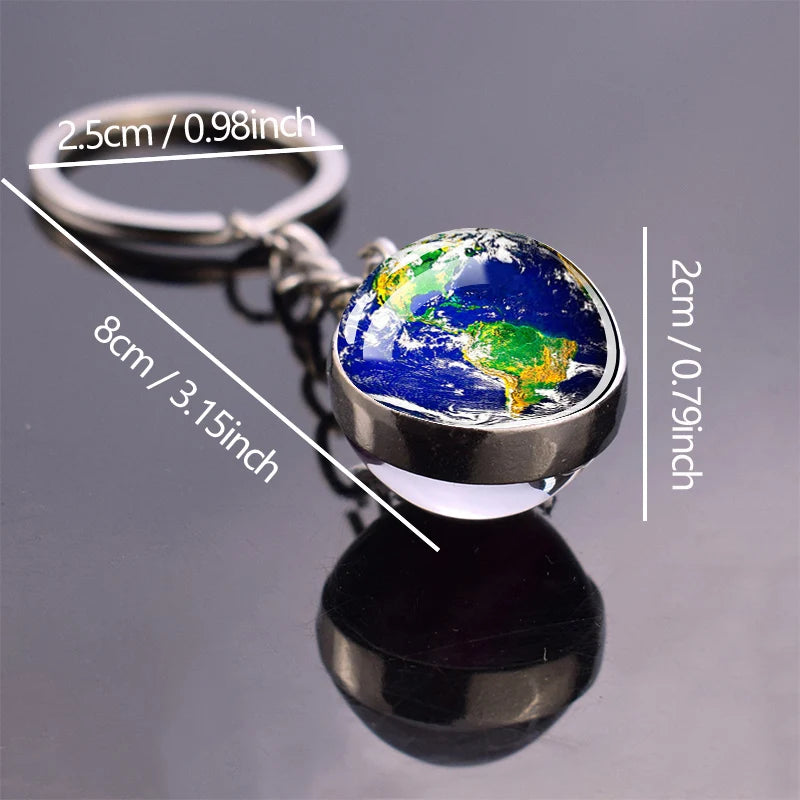 World Earth Keychains Planet Space Earth Double Side Glass Ball Pendant Key Chain Fashion Jewelry Gift Keyring for Men Women