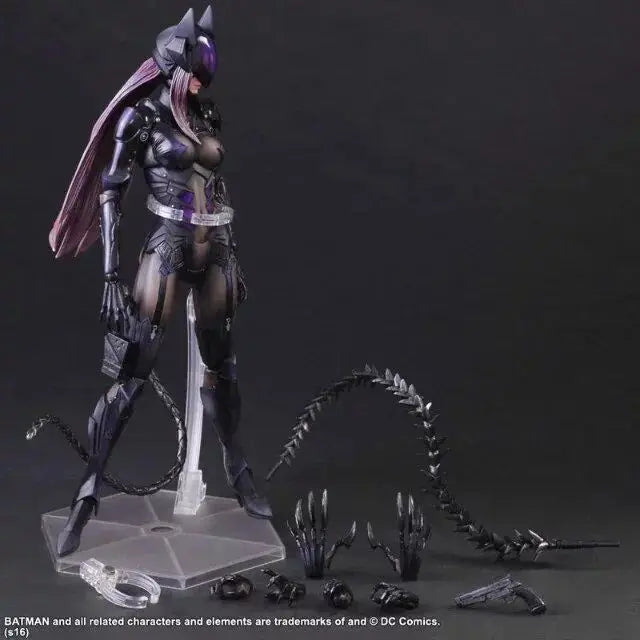 25cm Dc Justice League Playarts Restyled Batman Catwoman Action Figures With Bracket Set Collection Sculpture Children's Gift