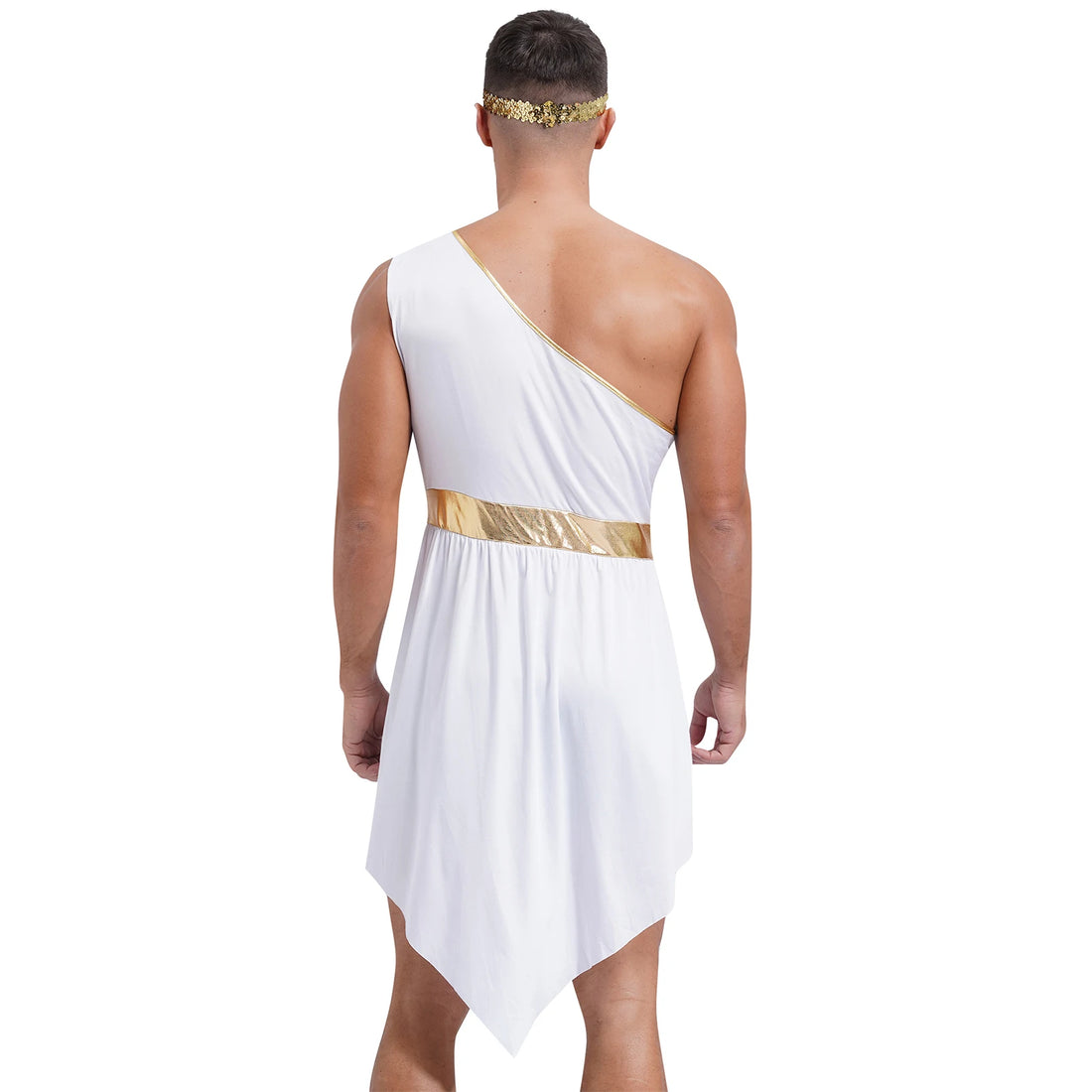 Mens Adults Greek Toga Role Play Costumes Ancient Roman Senator Caesar Robe with Gold Headwear Halloween Cosplay Party Dress Up