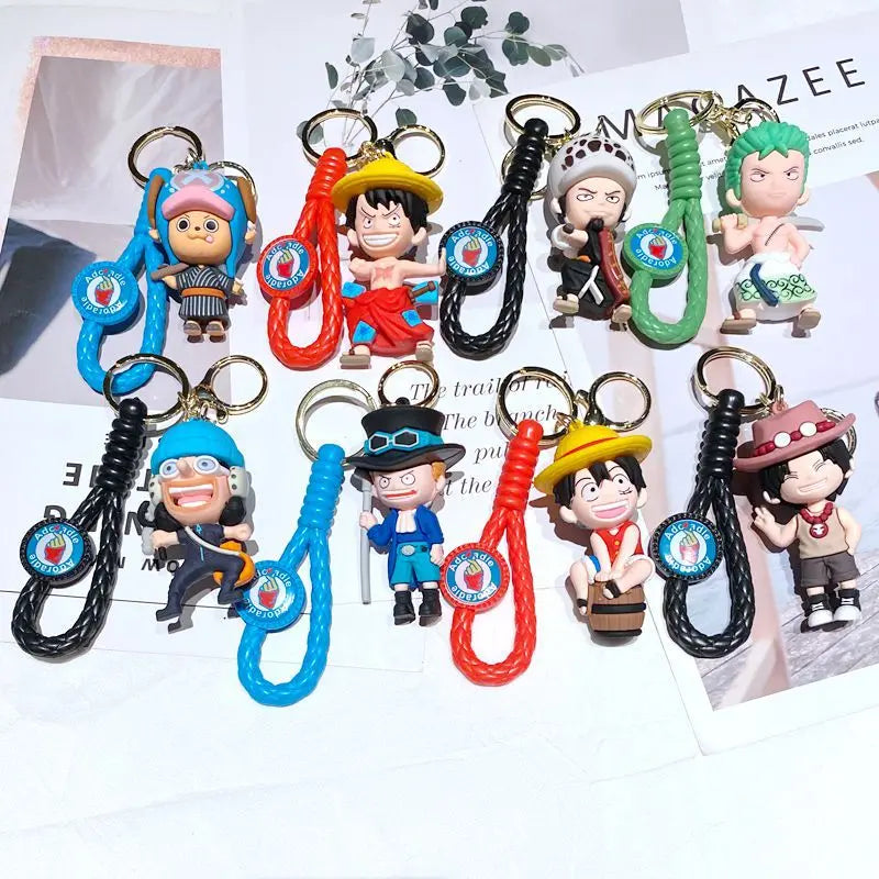 New One Piece Keychain Luffy Zoro Usopp Nami Skull Anime Action Figures PVC Toys Keyring keychain Pendant Kids Birthday Gifts