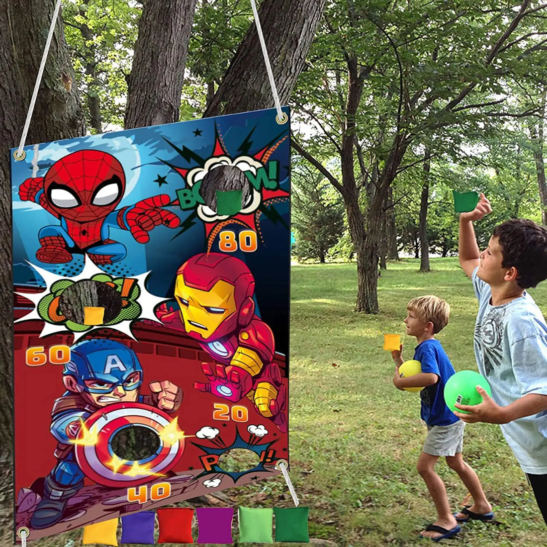 Hulk Iron Spider Man Toss Games Banner Fun Superhero Outdoor Throwing Game Party Supplies for Kids in Family Carnival Games