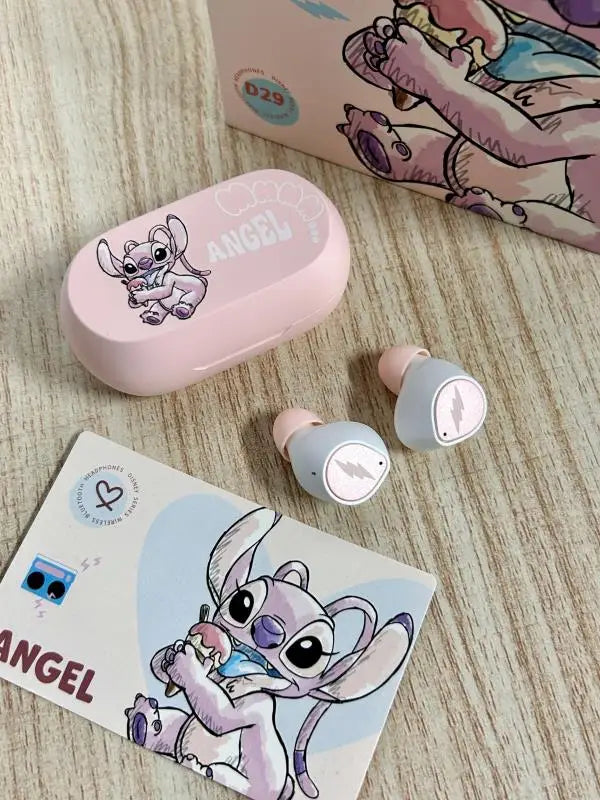 Disney Lilo & Stitch Angel D29 Wireless Bluetooth 5.3 Earphones HiFi Stereo HD Call Headset Smart Touch Headphone Long Endurance
