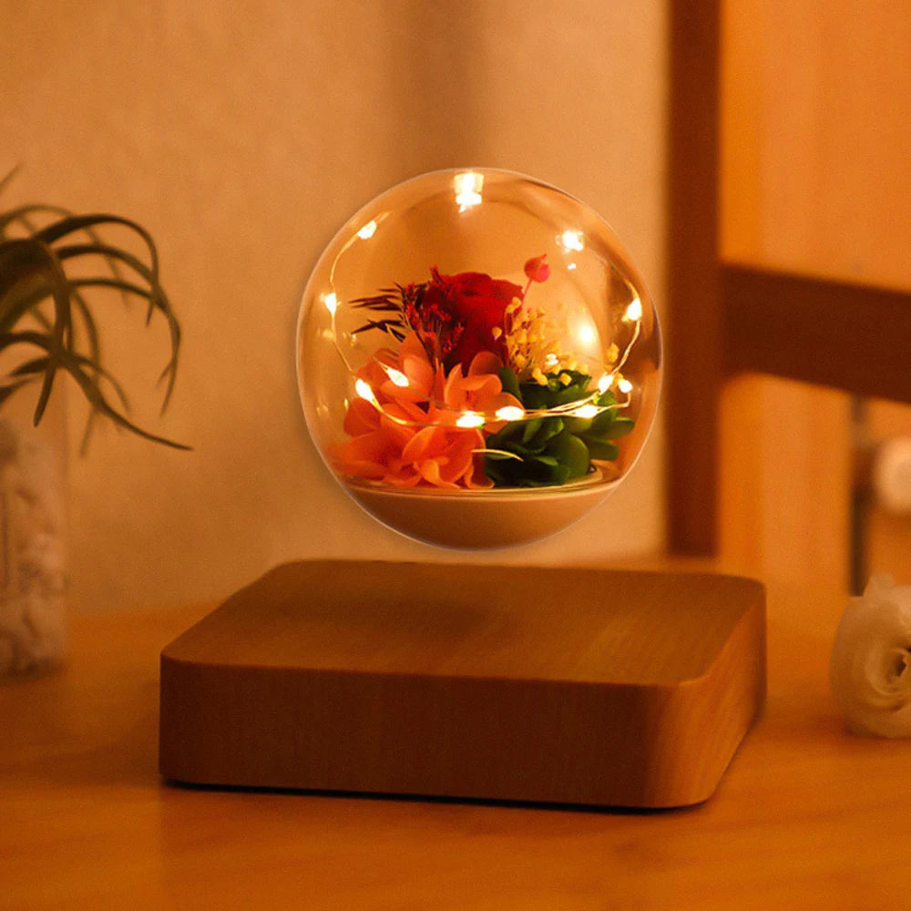 Dropshipping New Invention Magnetic Levitating Custom Unique Wedding Funny Preserved Flowers Plant Levitating Light Night Light