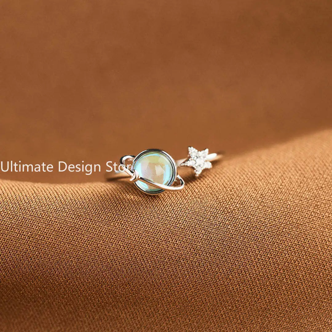 To My Daughter Rotatable Star Moon Anxiety Ring With Gift Card for Women Vintage Opal Planet Relief Spinner Fidget Rings Jewelry