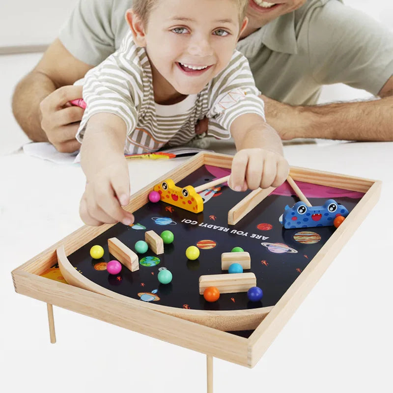 Wooden Star Planet Pinball Table Game Universe Rocket Battle Board Game Kids Hand Eye Coordination Parent Child Interaction Toy