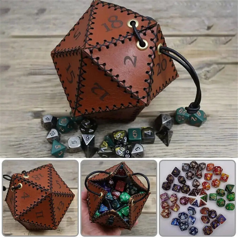 1pc New Leather D20 Dice Bag Pointed Dice Set Suitable RPG Board Game Maze Themed Drawstring Pouch For D&d DND