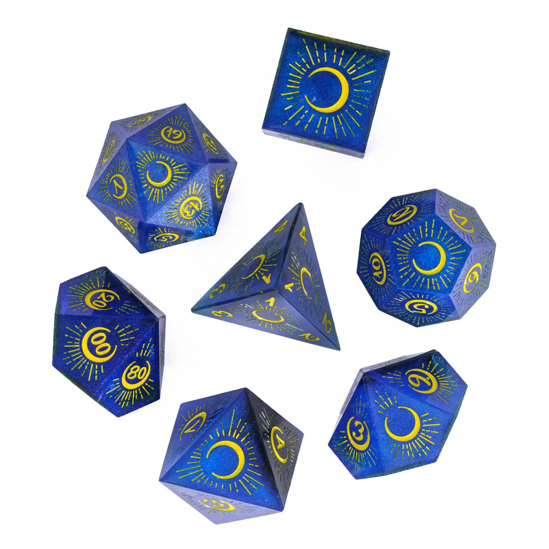 Cusdie 7Pcs Moon Eclipses DND Dice Rising Moon Sharp Edges D&D Dice Handcrafted Polyhedral Dice Set for Role Playing Game