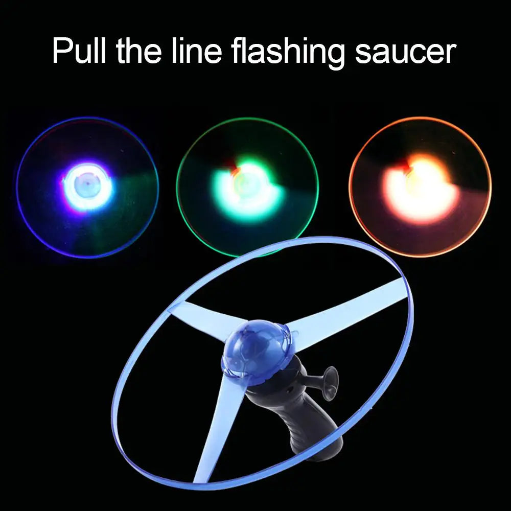 1pc Funny Spinning Flyer Handle Flywheel Large 25 Cm Pull Line LED Light Toy Glow Colorful Pull String Light Up For Parks Beach