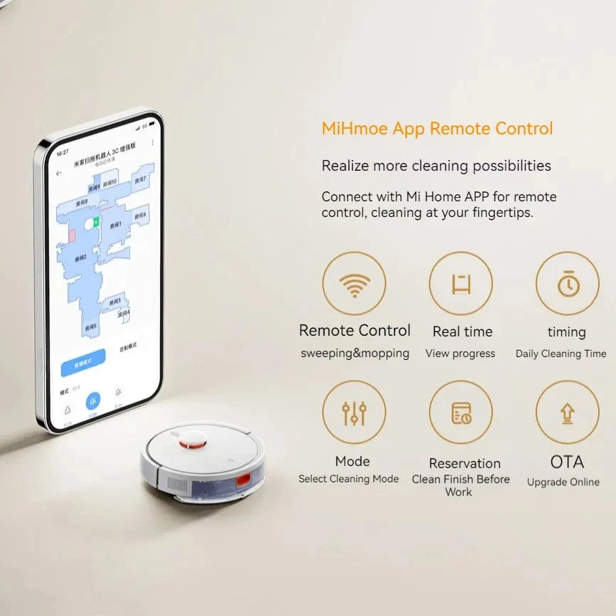 XIAOMI MIJIA 3C Plus Robot Vacuum Cleaner and Mop For Home Appliance Dust LDS Scan 5000PA Cyclone Suction Washing Mop Smart Plan