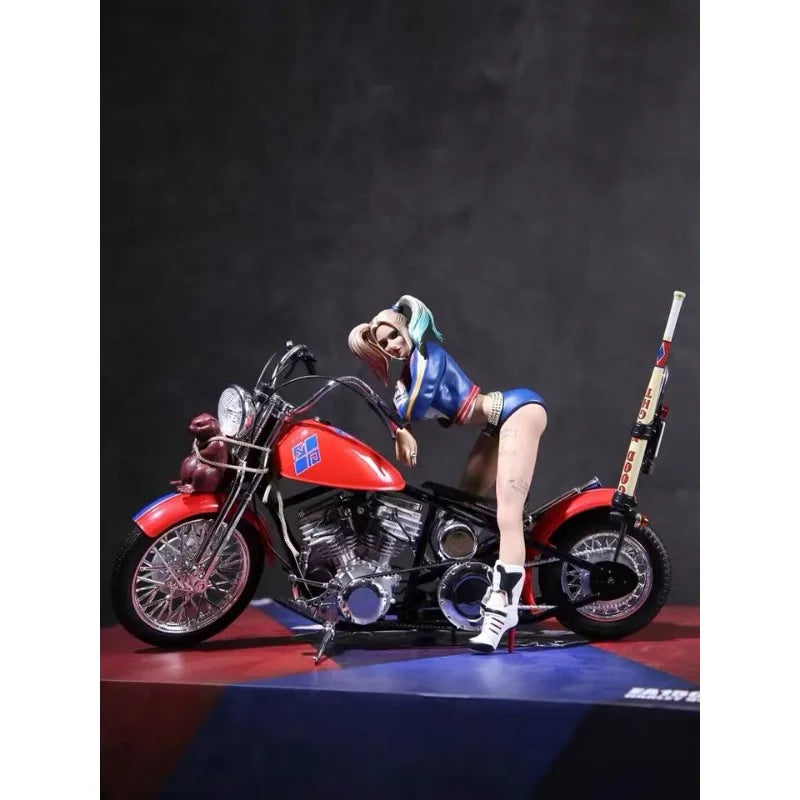 Original Hottoys Genuine DC Harley Quinn alloy motorcycle scene suit Anime Action Figures Toys Collection Collector Model Gifts