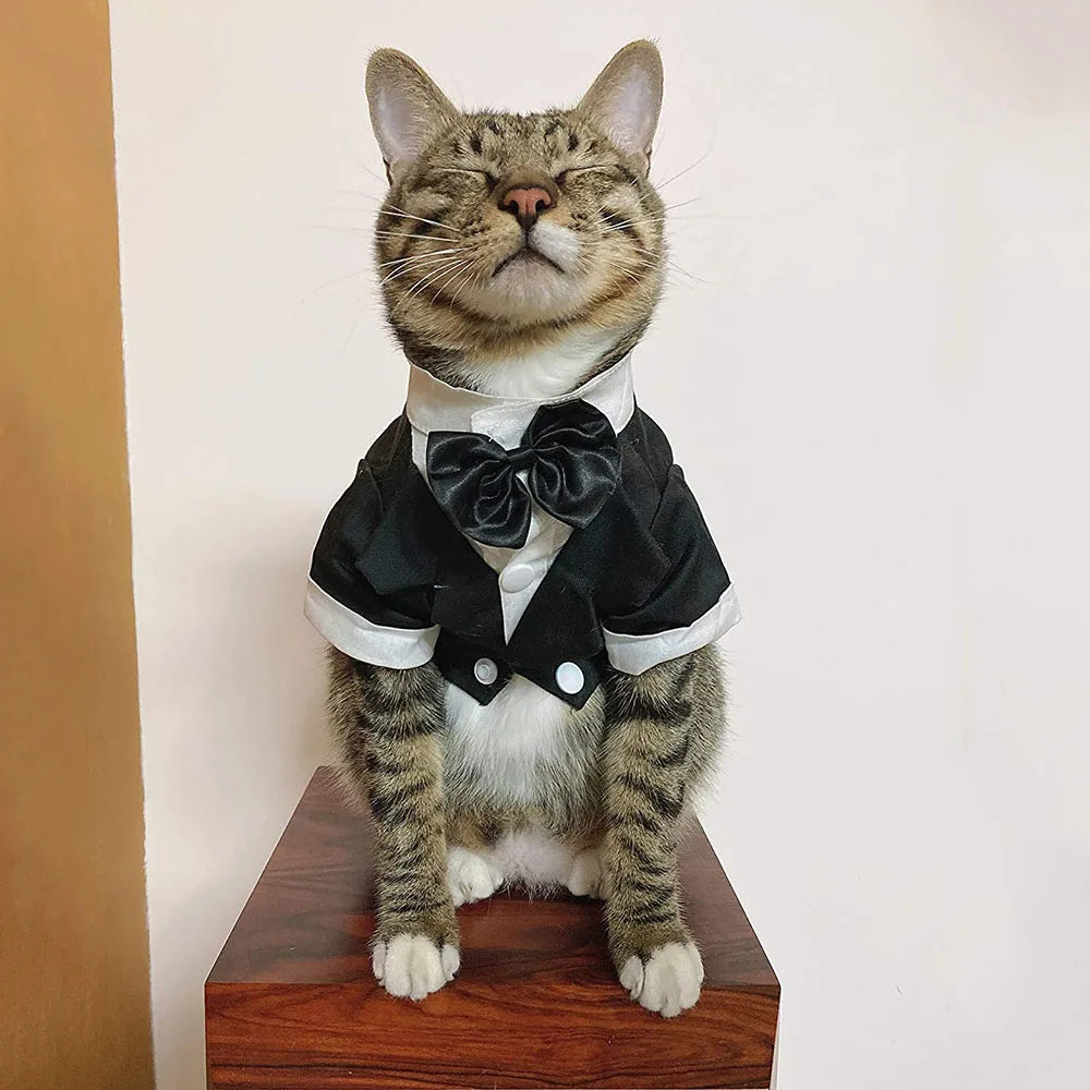 Dog Tuxedo Formal Pet Wedding Party Suit Puppy Dog Cat Prince Bow Tie Shirt Cosplay Prince Costume Gentleman Apparel Pet Costume