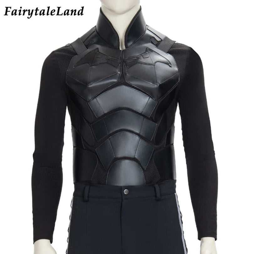 2022 The Bat Cosplay Chest Armor Halloween Bruce Black Jacket Superhero Costume Fancy Battle Uniform Faux Leather Outfit