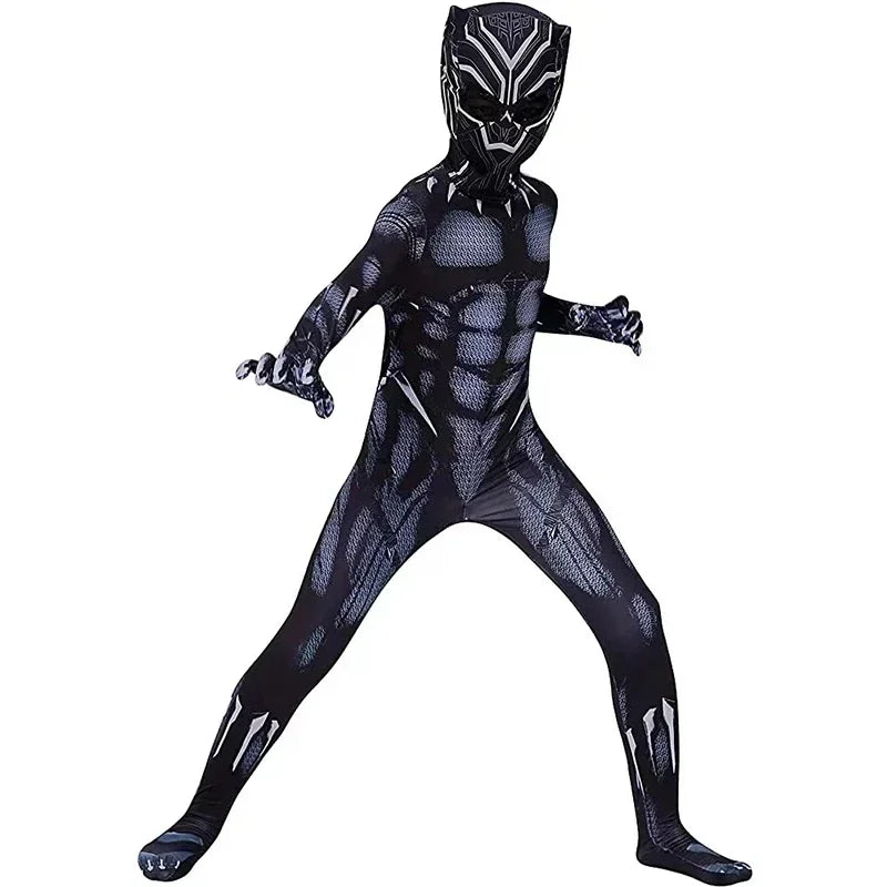 Black Panther Tights Boys Superhero Tights Movie Character Cosplay Justice Hero Mask Set Halloween Dress Up Kids Fantasy Costume