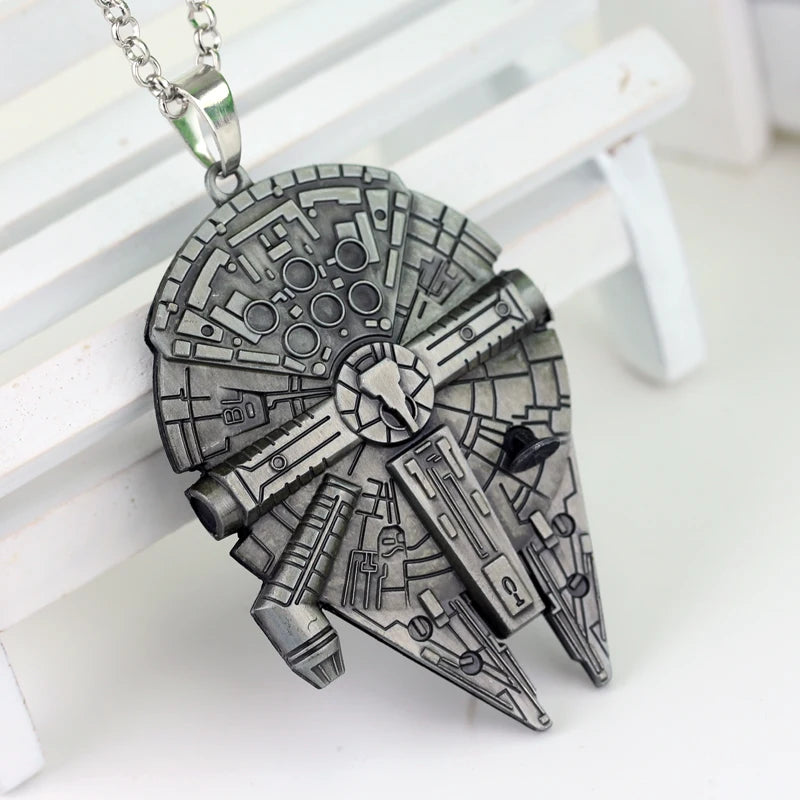 Classic Movie Star Wars Spacecraft Millennium Falcon Necklace Vintage Neck Chain Accessories Disney Jewelry for Fans Gift