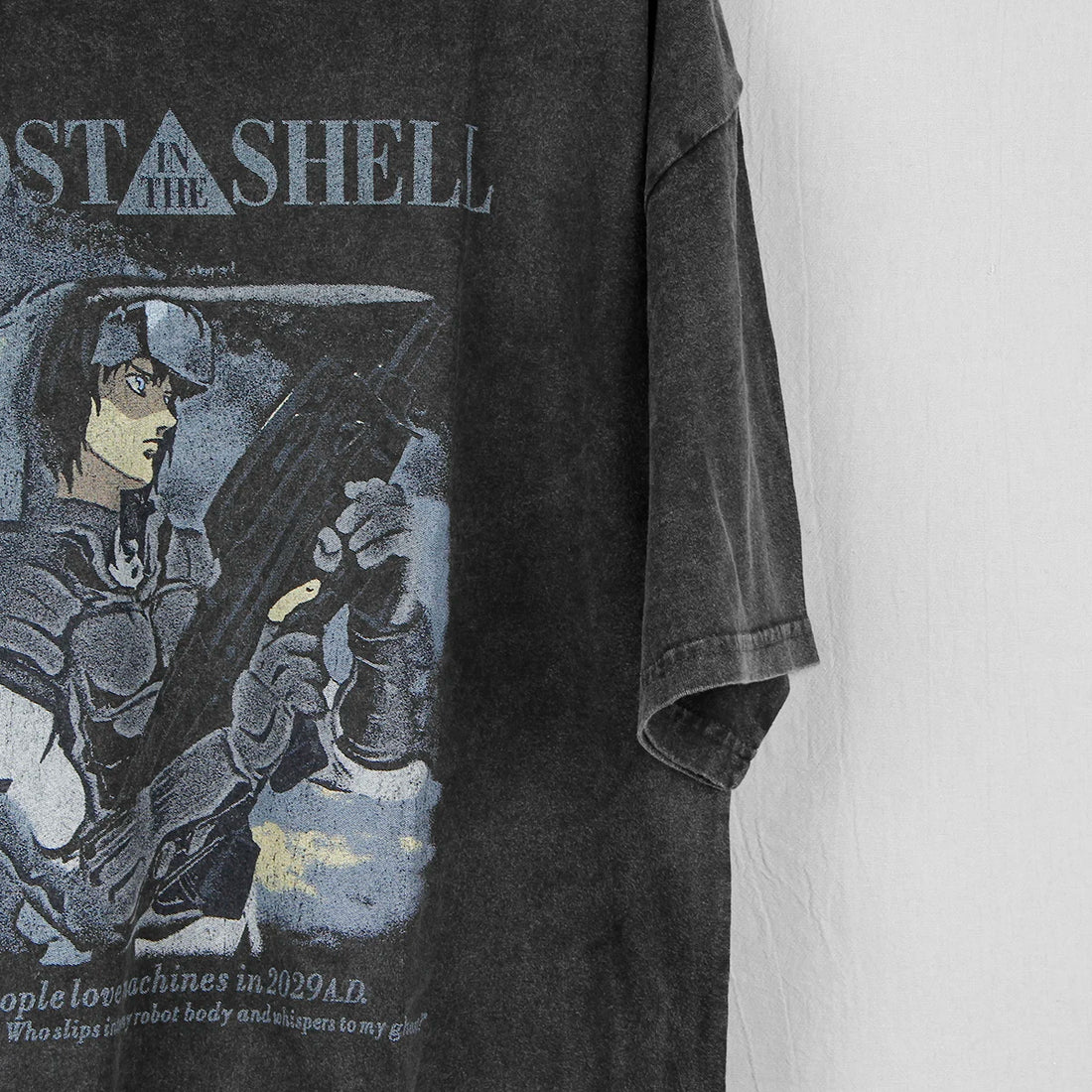 Ghost in the Shell T-Shirt Japanese Anime Masamune Shirow Akira Washed Loose Drop Shoulder Retro Men Summer Oversize Cotton Tee