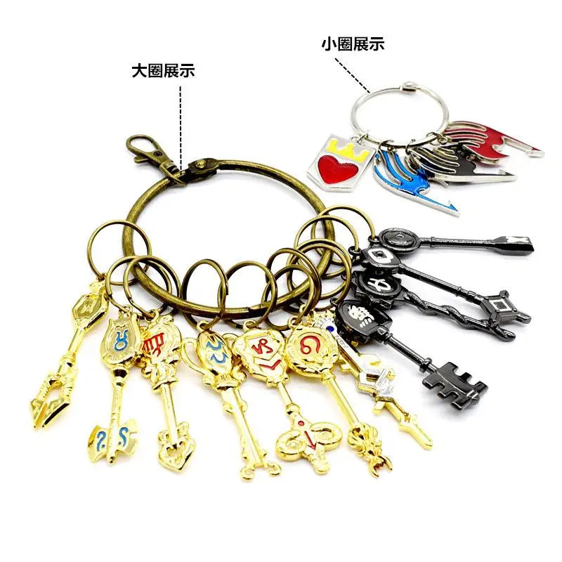 Anime Cartoon Fairy Tail Peripheral Keychains 35 Types of Star Spirit Keys 12 Signs of The Zodiac Lucy Set with Keychain Gifts