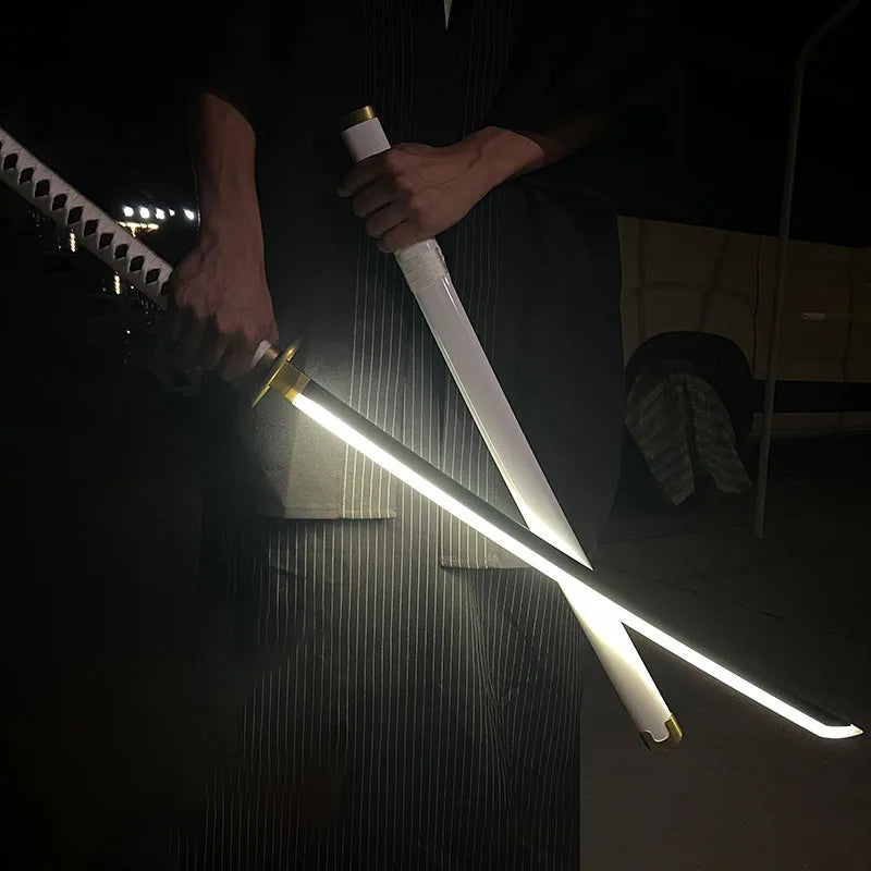 104cm Demon Slayer Wooden Knife with Light Tomioka Giyuu Glowing Katana Cosplay Kamado Tanjirou Katana with Sheath Boys Gifts