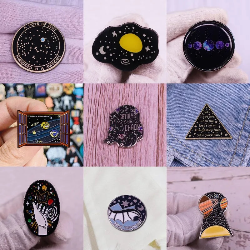 Hard Enamel Pins Planet Star Lapel Pin Stars Hand Oil Painting Cartoon Space Universe Spaceship Brooch Collar Badge Jewelry Gift