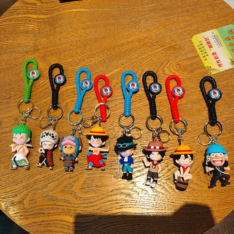 Cartoon One Piece Keychains Monkey D. Luffy Tony Chopper Roronoa Zoro Character Key Chains Bulk Keyring Doll Pendent