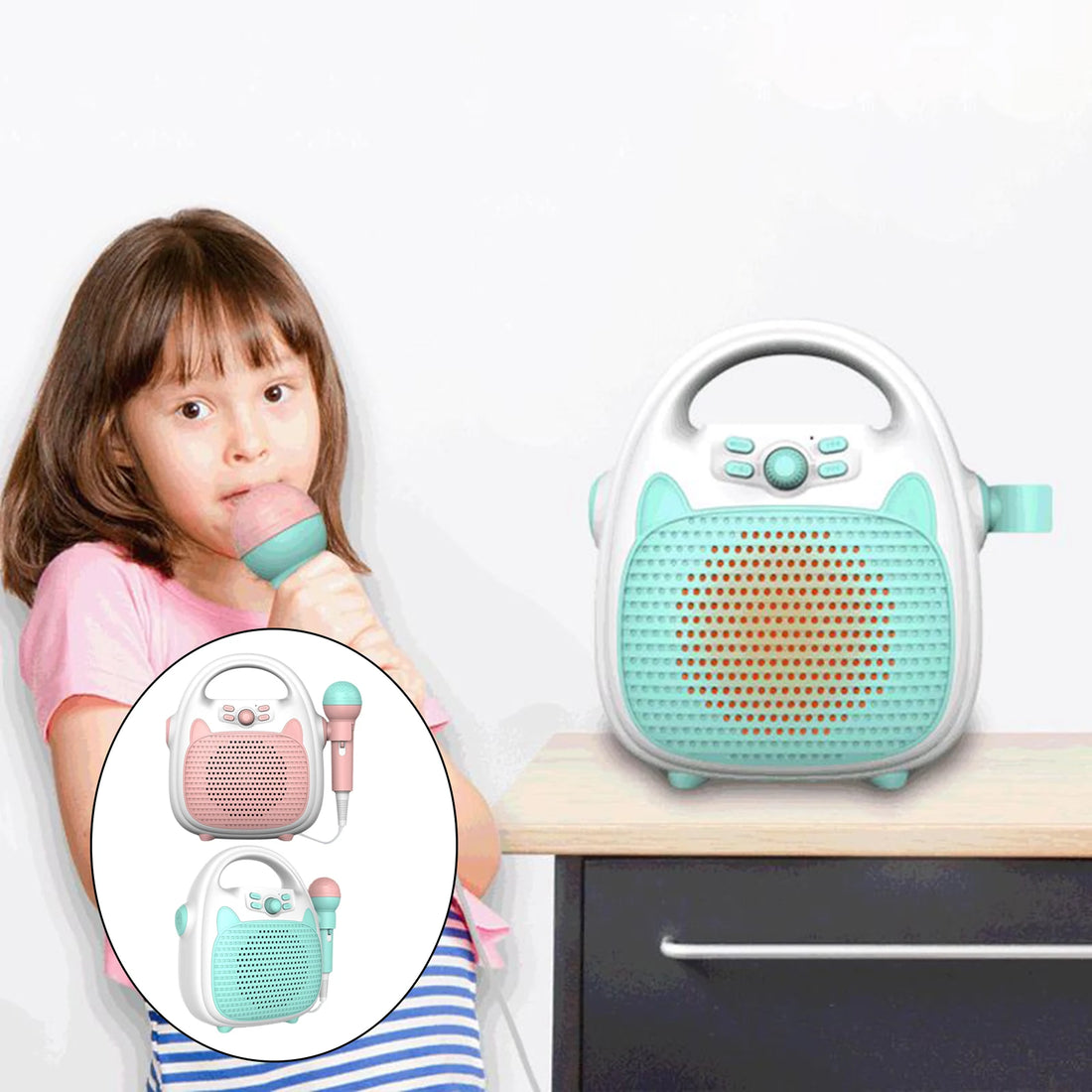 Bluetooth Kids Karaoke Machine Speaker With 1 Microphone Girls Boys Portable for Birthday Festival Gifts Mics LED Lights TF Card