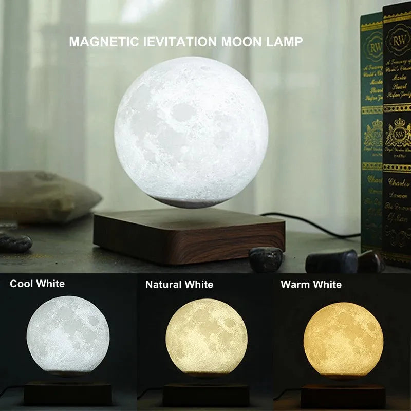 ZK30 Levitating Moon Lamp Night Light Floating 3D Printing LED Moon Lamp with Wooden Base and Magnetic with 3 Colors
