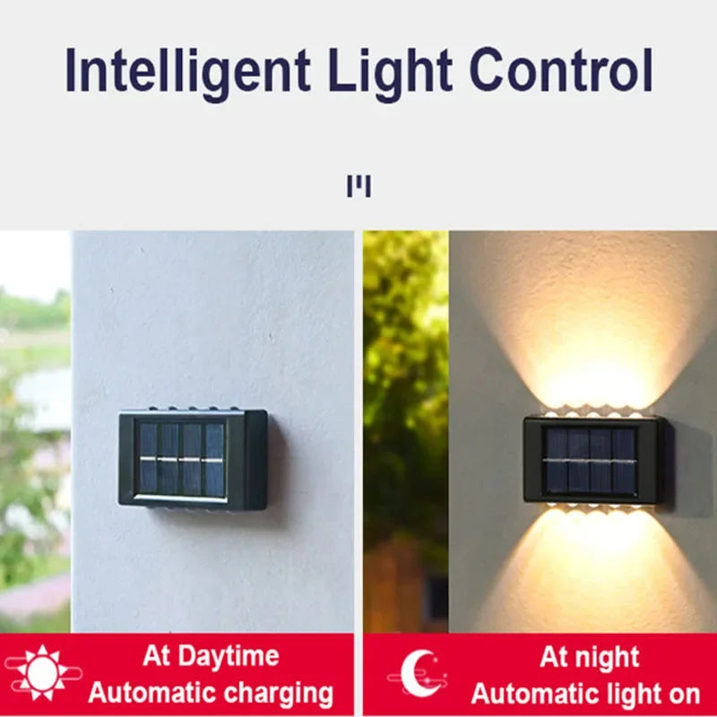 10 LED Solar Ambient Wall Lamp Outdoor Waterproof Solar Powered Light UP and Down Illuminate Home Garden Porch Yard Decoration