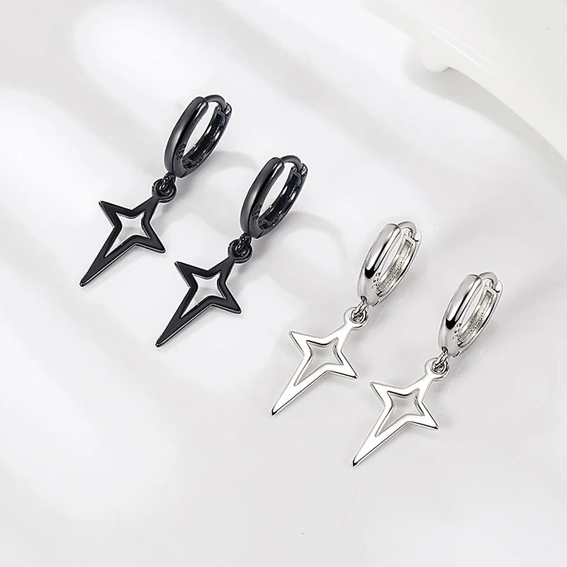 1 Pair Simple Gothic Punk Style Alloy Drop Earrings Black/Silver Color Stars Cross Fashion Ear Stud For Women Men Rock Jewelry