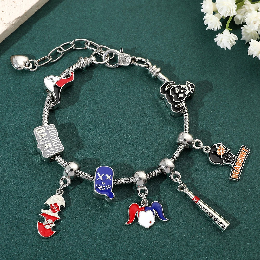 Comics Suicide Squad Charms Bracelets DC The Clown's Girl Harley Quinn Pendant Bangle for Women Personality Jewelry Accessories