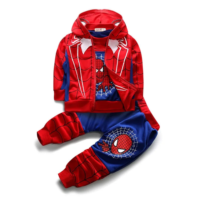 Cartoon Spiderman Autumn Baby Boys Superheroes Sets Clothes Kids Long  Sleeve+Hoodie Vest+Pants 3Pcs Infant Children Outfits